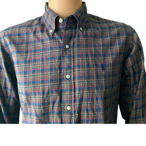 Polo Ralph Lauren Shirt Men Size Medium Dark Blue Plaid Long Sleeve